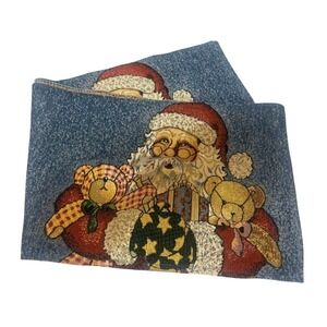 Christmas Tapestry Table Runner‎ Santa Claus & Toys Repeating Holiday Blue